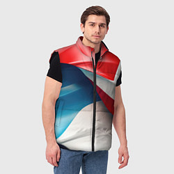 Мужской жилет Белые синие красные объемные волны, цвет: 3D-черный — фото 2