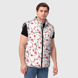 Мужской жилет Акварельные цветы сакуры паттерн, цвет: 3D-светло-серый — фото 2