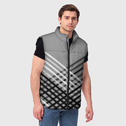 Мужской жилет Косые черно-белые полосы на сером, цвет: 3D-черный — фото 2