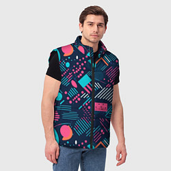 Мужской жилет Абстракция синяя паттерн, цвет: 3D-черный — фото 2