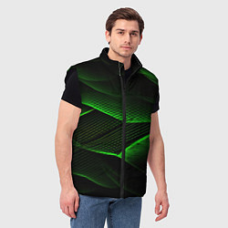 Мужской жилет Зеленые абстрактные полосы, цвет: 3D-черный — фото 2