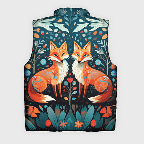 Мужской жилет Две лисички в стиле фолк арт / 3D-Красный – фото 2