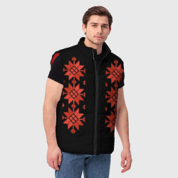 Мужской жилет Удмуртский - вертикаль black 2, цвет: 3D-красный — фото 2