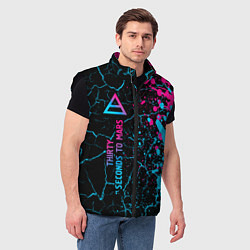 Мужской жилет Thirty Seconds to Mars - neon gradient: по-вертика, цвет: 3D-черный — фото 2