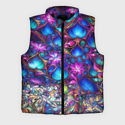 Мужской жилет Абстракция синие листья и фиолетовый цветы, цвет: 3D-черный