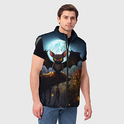 Мужской жилет Летучая мышка на фоне луны и замка, цвет: 3D-светло-серый — фото 2