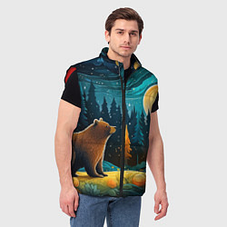 Мужской жилет Хозяин тайги: медведь в лесу, цвет: 3D-красный — фото 2