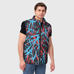 Мужской жилет Синие и красные гранжевые полосы, цвет: 3D-черный — фото 2