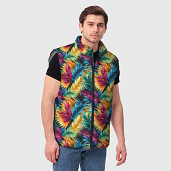 Мужской жилет Разноцветные пальмовые листья паттерн, цвет: 3D-светло-серый — фото 2