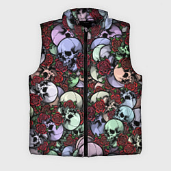 Мужской жилет Череп с розами паттерн, цвет: 3D-черный