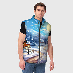 Мужской жилет Новогоднее настроение пейзаж, цвет: 3D-черный — фото 2