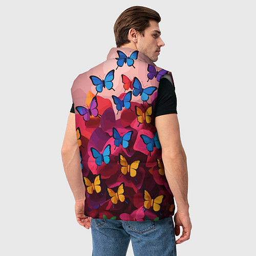 Мужской жилет Разноцветные бабочки - розовые цветы / 3D-Светло-серый – фото 4
