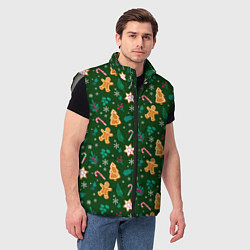 Мужской жилет New year pattern with green background, цвет: 3D-светло-серый — фото 2