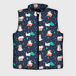 Мужской жилет Pattern with new years cats, цвет: 3D-черный