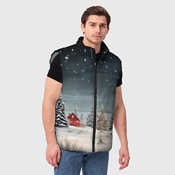 Мужской жилет Зимний пейзаж с елями и снегом, цвет: 3D-светло-серый — фото 2
