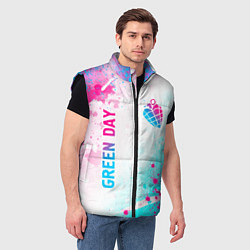 Мужской жилет Green Day neon gradient style вертикально, цвет: 3D-черный — фото 2