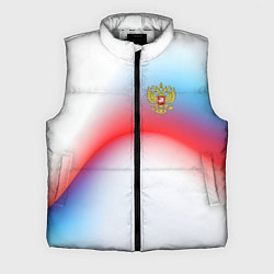 Мужской жилет Герб России на фоне абстрактного триколора, цвет: 3D-светло-серый