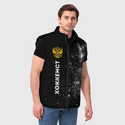 Мужской жилет Хоккеист из России и герб РФ по-вертикали, цвет: 3D-черный — фото 2