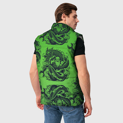 Мужской жилет Дракон и Дед Мороз паттерн на зеленом / 3D-Светло-серый – фото 4