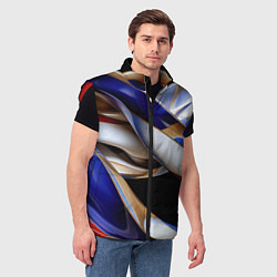 Мужской жилет Синие и белые волны абстракт, цвет: 3D-красный — фото 2