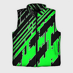 Мужской жилет Зелёные линии на чёрном фоне, цвет: 3D-светло-серый