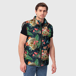 Мужской жилет Узор из черепов с цветами и листьями, цвет: 3D-светло-серый — фото 2