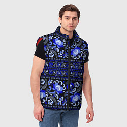 Мужской жилет Новогодняя гжельская роспись цветами на чёрном фон, цвет: 3D-красный — фото 2