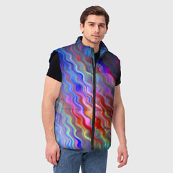 Мужской жилет Волнистые разноцветные линии, цвет: 3D-черный — фото 2