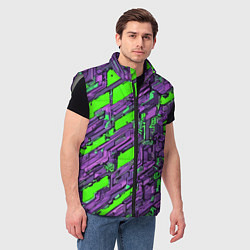 Мужской жилет Фиолетовые фрагменты на зелёном фоне, цвет: 3D-светло-серый — фото 2