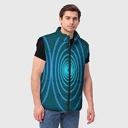Мужской жилет Неоновые овалы на зеленом фоне, цвет: 3D-черный — фото 2