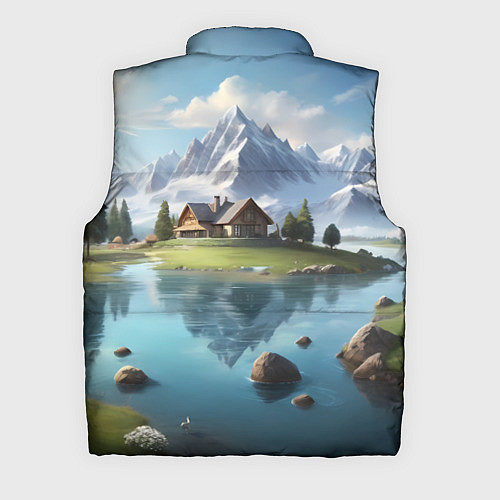 Мужской жилет Чудесный день на берегу озера в горах / 3D-Красный – фото 2