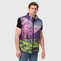 Мужской жилет Геометрический зеленый пейзаж и фиолетовые горы, цвет: 3D-черный — фото 2