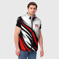 Мужской жилет Nissan GTR - красные языки пламени, цвет: 3D-светло-серый — фото 2