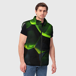 Мужской жилет Green neon abstract geometry, цвет: 3D-светло-серый — фото 2