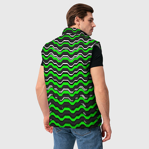 Мужской жилет Белые и зелёные полосы на чёрном фоне / 3D-Светло-серый – фото 4