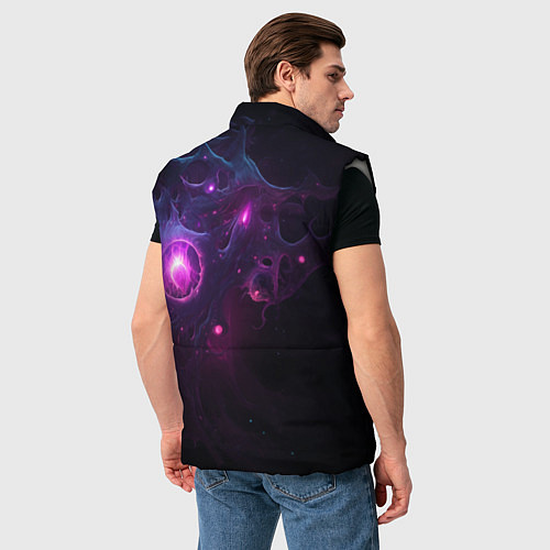 Мужской жилет Космическая объемная абстракция с фиолетовым свече / 3D-Светло-серый – фото 4