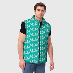Мужской жилет Белые совы на бирюзовом фоне, цвет: 3D-черный — фото 2