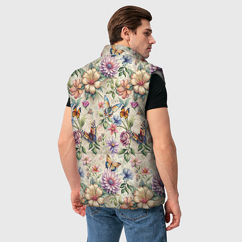 Мужской жилет Летний узор с цветами и бабочками / 3D-Светло-серый – фото 4