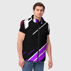 Мужской жилет Бело-фиолетовые полосы на чёрном фоне, цвет: 3D-красный — фото 2