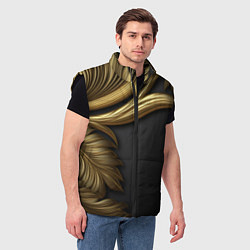 Мужской жилет Золотые объемные листья на черном, цвет: 3D-черный — фото 2