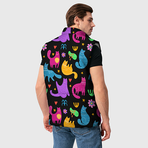 Мужской жилет Паттерн разноцветных котиков / 3D-Светло-серый – фото 4