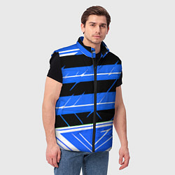 Мужской жилет Чёрно-белые полосы на синем фоне, цвет: 3D-черный — фото 2