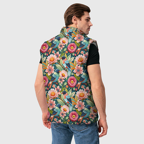 Мужской жилет Тропические птицы в цветах / 3D-Светло-серый – фото 4