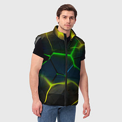 Мужской жилет Неоновые яркие зеленые плиты с желтым светом, цвет: 3D-светло-серый — фото 2