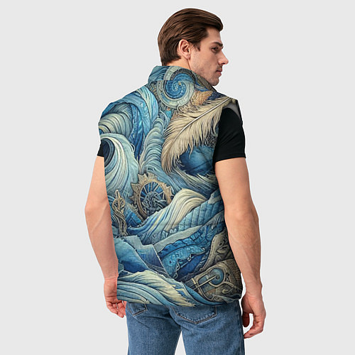 Мужской жилет Паттерн из перьев и джинсы - нейросеть / 3D-Светло-серый – фото 4