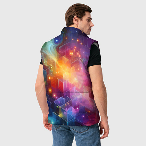 Мужской жилет Геометрический неоновый космос - нейросеть / 3D-Светло-серый – фото 4