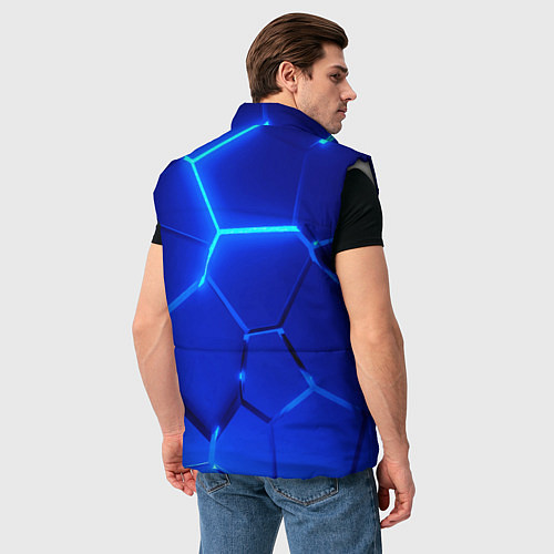 Мужской жилет Яркие синие неоновые плиты в разломе / 3D-Светло-серый – фото 4
