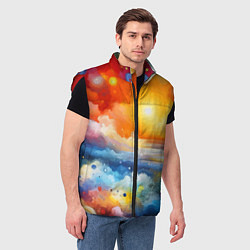 Мужской жилет Закат солнца - разноцветные облака, цвет: 3D-красный — фото 2