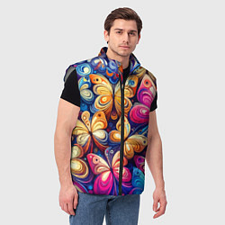Мужской жилет Разноцветные бабочки - нейросеть, цвет: 3D-светло-серый — фото 2