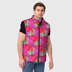 Мужской жилет Красные синие желтые цветы лилии, цвет: 3D-черный — фото 2